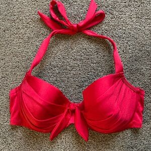 Pour Moi red ruched halter contour bikini top Sz 36 D